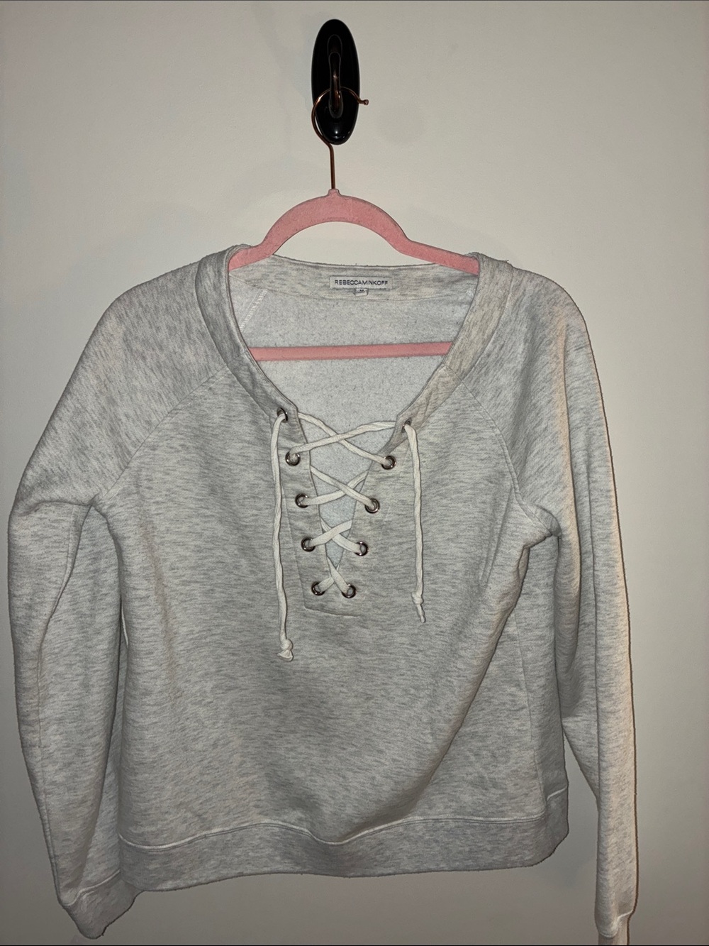 Rebecca Minkoff Heather Gray Lace-Up Pullover Sweatshirt